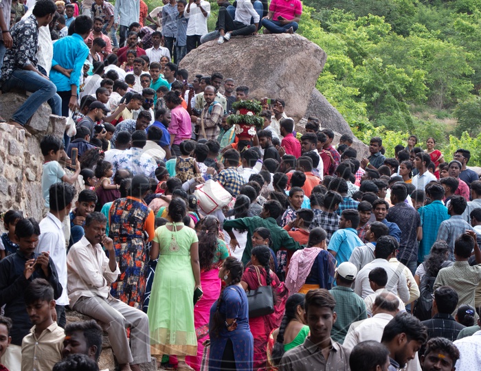 Woman Carrying Bonam On Head At Golconda Fort During Telangana Bonalu  Festival Celebrations