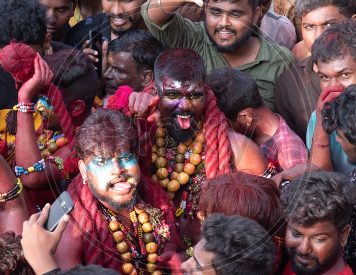 Pothuraju  Surrounded By  Crowd During Bonalu Festival Celebrations In Golconda Fort