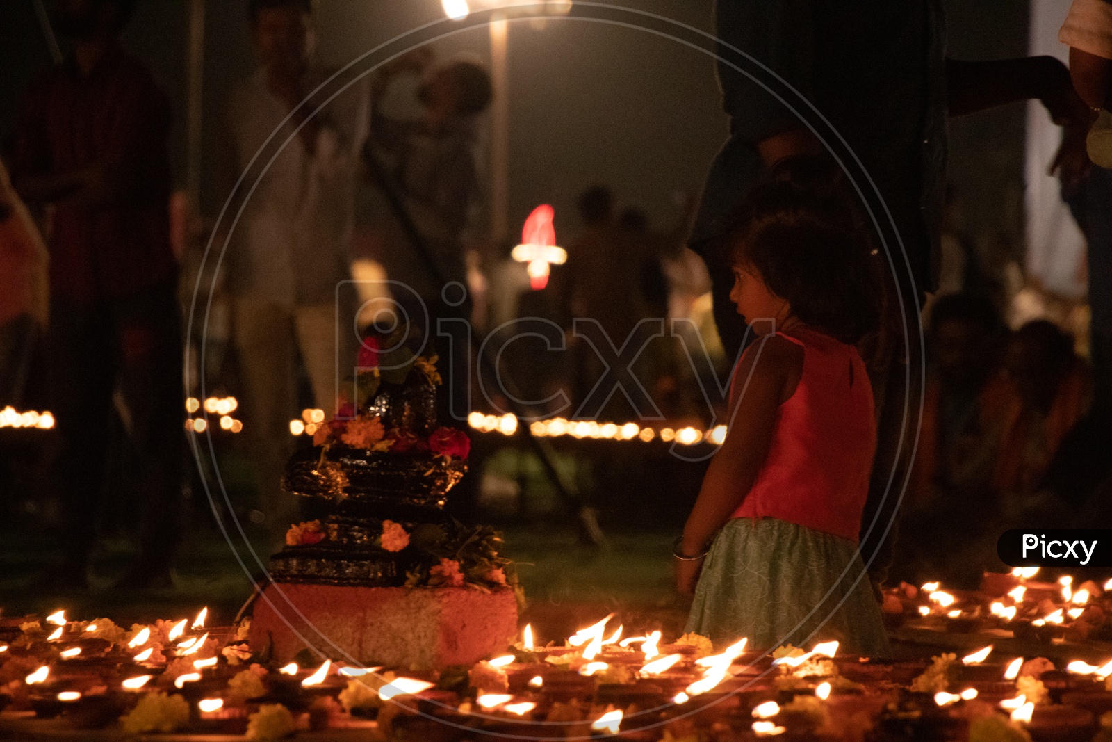 Lord Shiva Linga At Koti Deeposthavam Event With Dias Around Shiv Linga