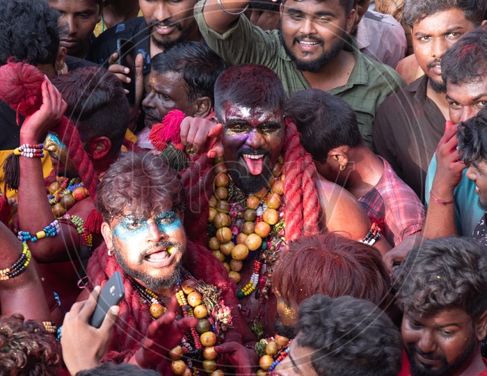 Pothuraju  Surrounded By  Crowd During Bonalu Festival Celebrations In Golconda Fort