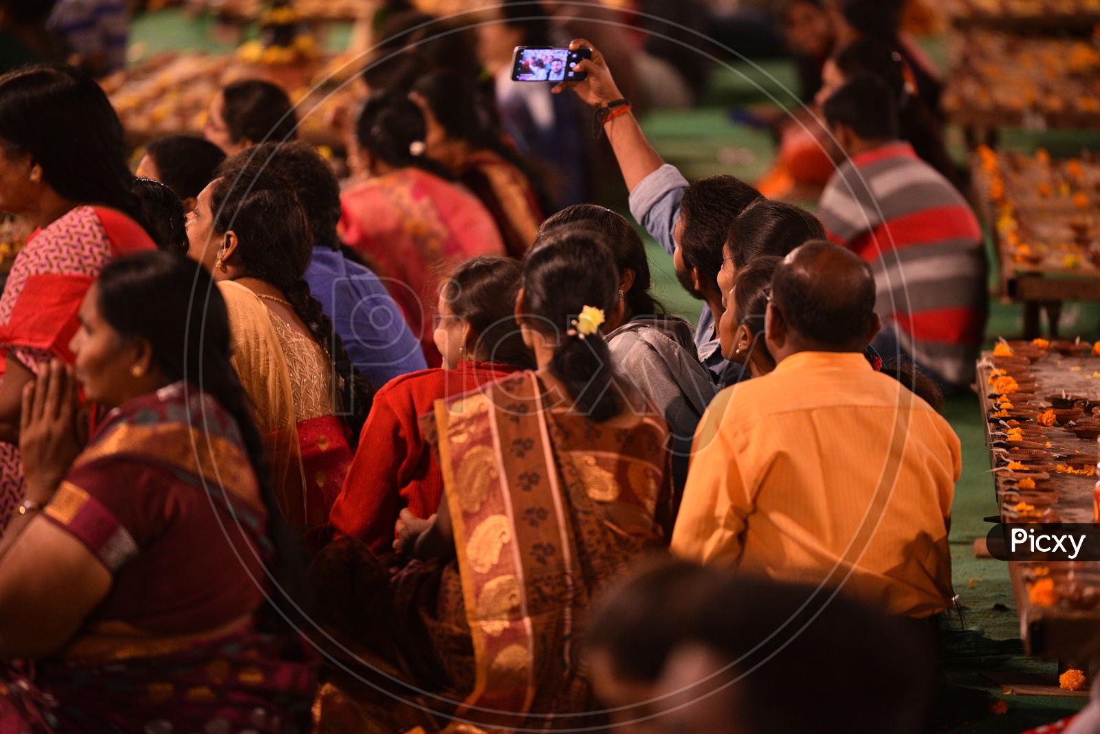 Indian Happy Family Taking Selfie At Koti Deeposthavam Event in Hyderabad