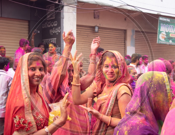 Holi Celebrations By Indian People  Filled In Colors