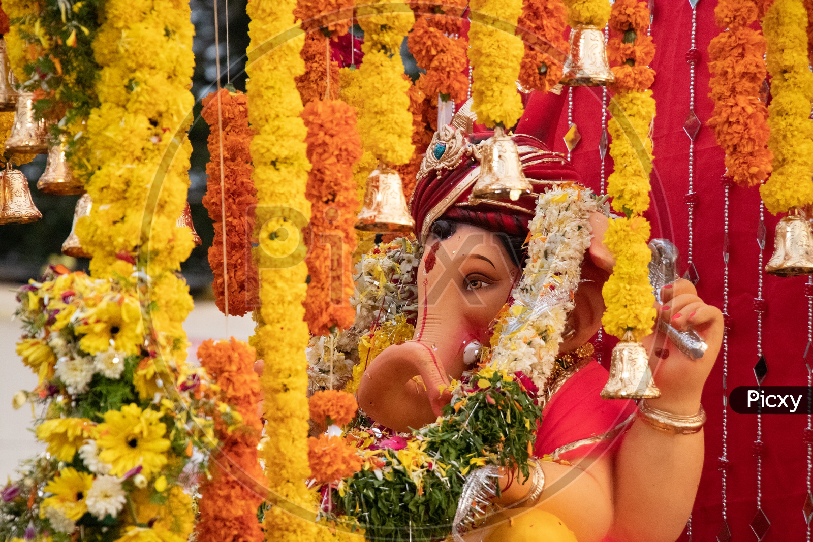 Lord Ganesh Idol In Procession During Ganesh Chaturdhi Event