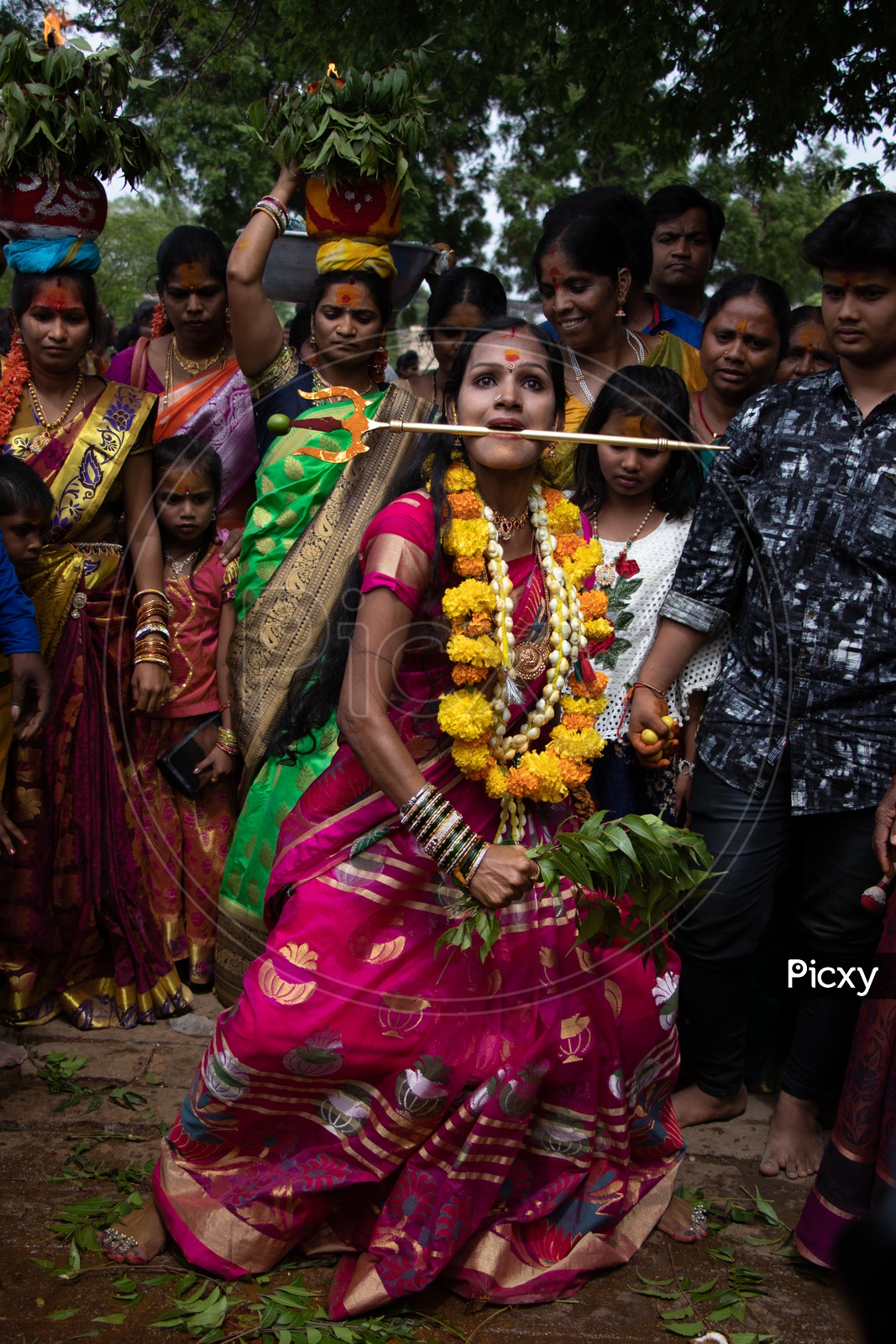 Tranced Woman Dancing During Bonalu Festival Celebrations In Golconda Fort