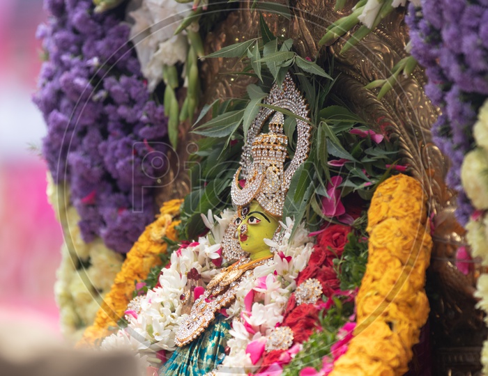 Hindu Goddess Idol In Procession During Bonalu Celebrations At Ujjaini Mahakali Temple