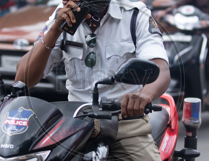Traffic Police man Speaking In Waki Talki In Traffic
