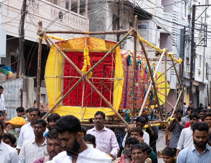 Sacred Wooden Frames With Color Papers At Temples During Bonalu Festival