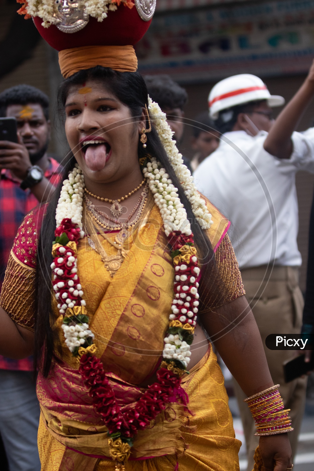 Jogini Or Goddess Woman Dancing During Bonalu Festival At Ujjaini Mahakali Temple in Hyderabad