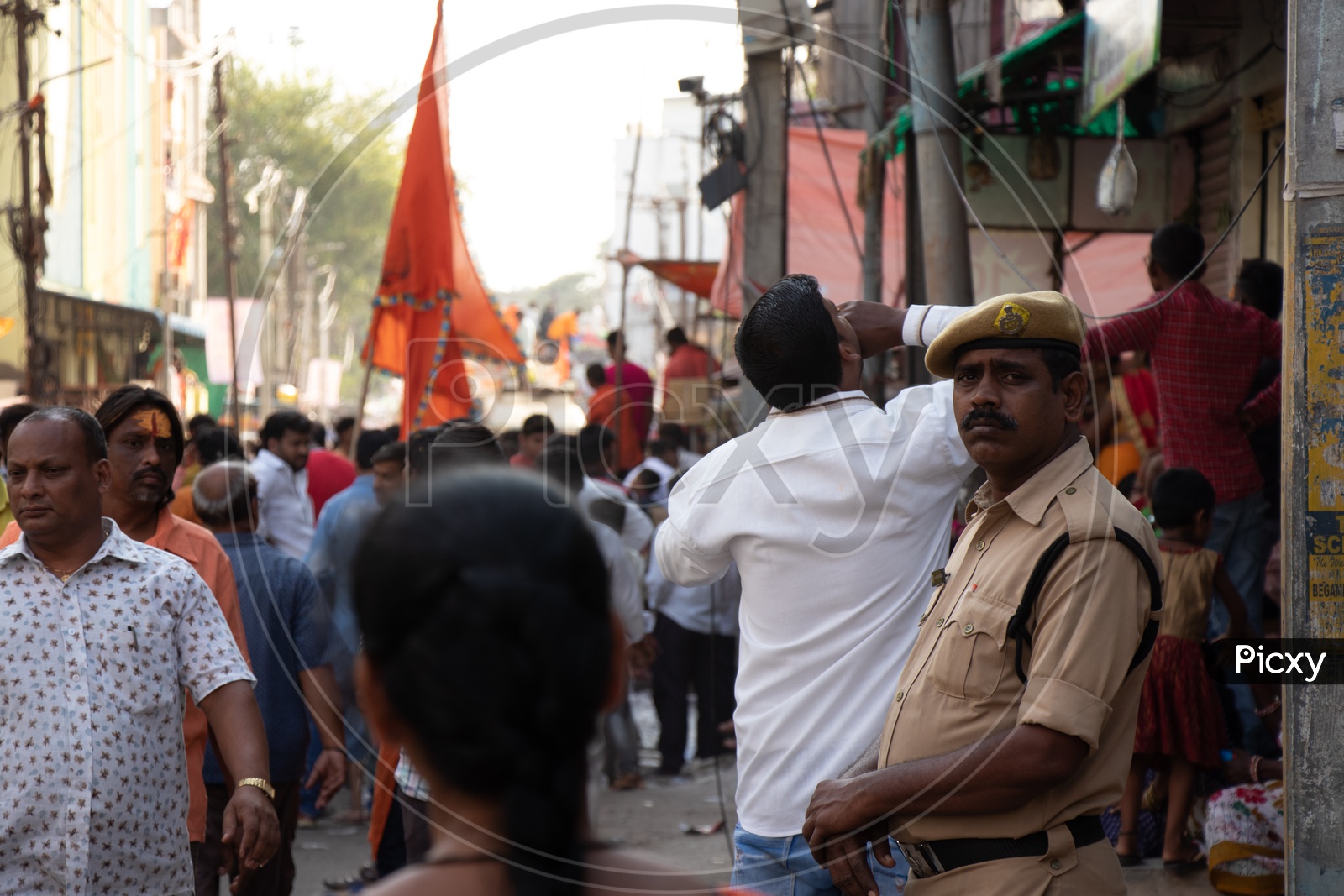 Policeman In Vigilance Security Duty At Sri Rama Navami Shoba Yatra in Hyderabad