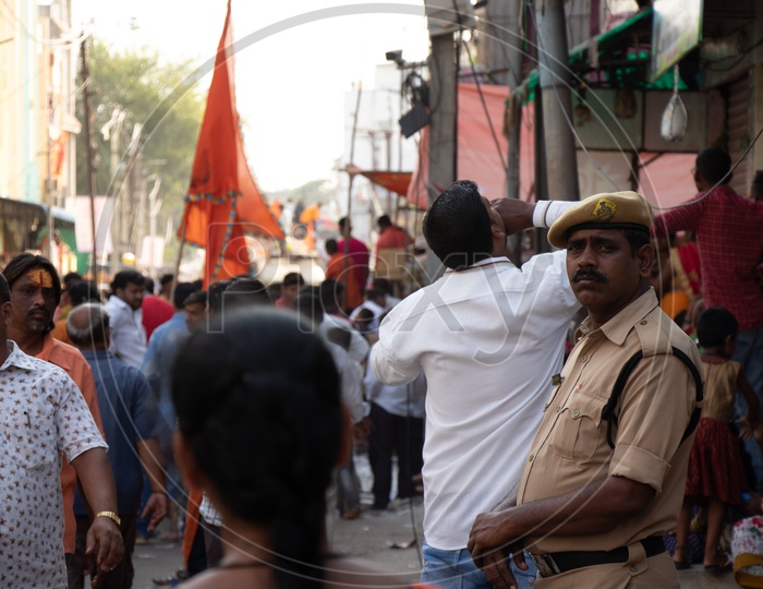 Policeman In Vigilance Security Duty At Sri Rama Navami Shoba Yatra in Hyderabad