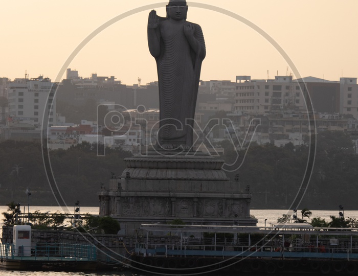 Buddha Statue on Hussain Sagar Lake With Telangana Tourism Boat