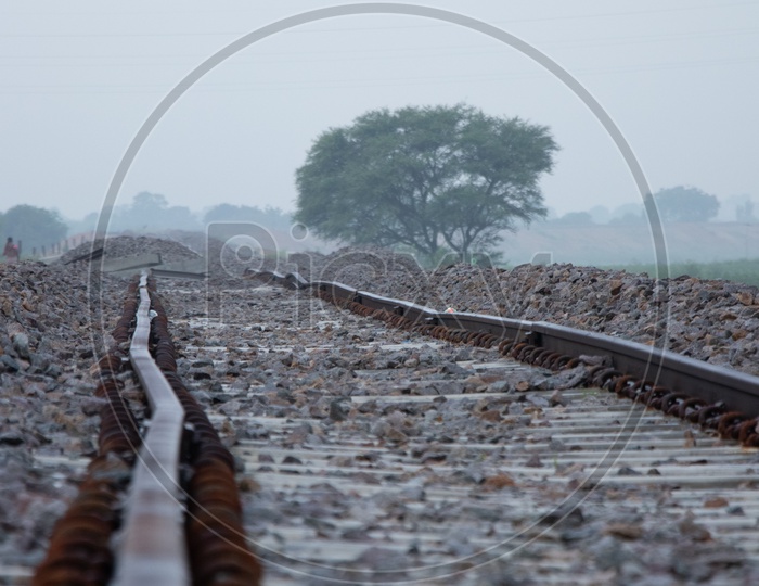 Closeup of Lone Railway Track With Selective Focus