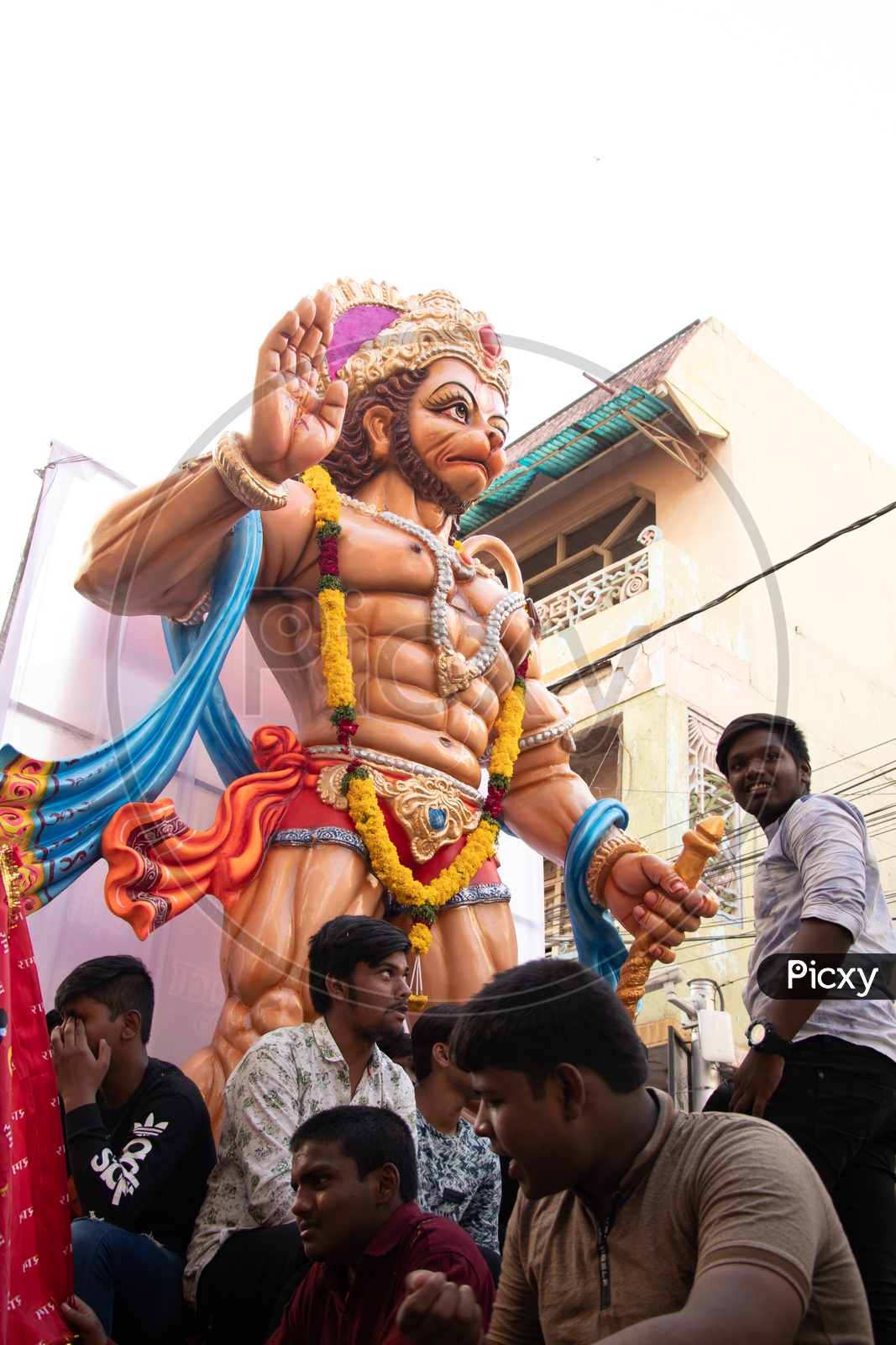 Lord Hanuma  Idol In Procession During Sri Rama Navami Shoba Yatra in Hyderabad