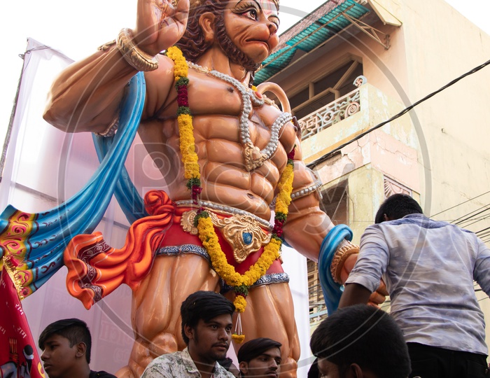 Lord Hanuma  Idol In Procession During Sri Rama Navami Shoba Yatra in Hyderabad