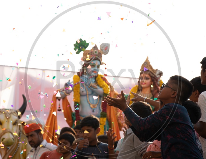 Lord Krishna  Idols In Procession During Sri Rama Navami Shoba Yatra In Hyderabad