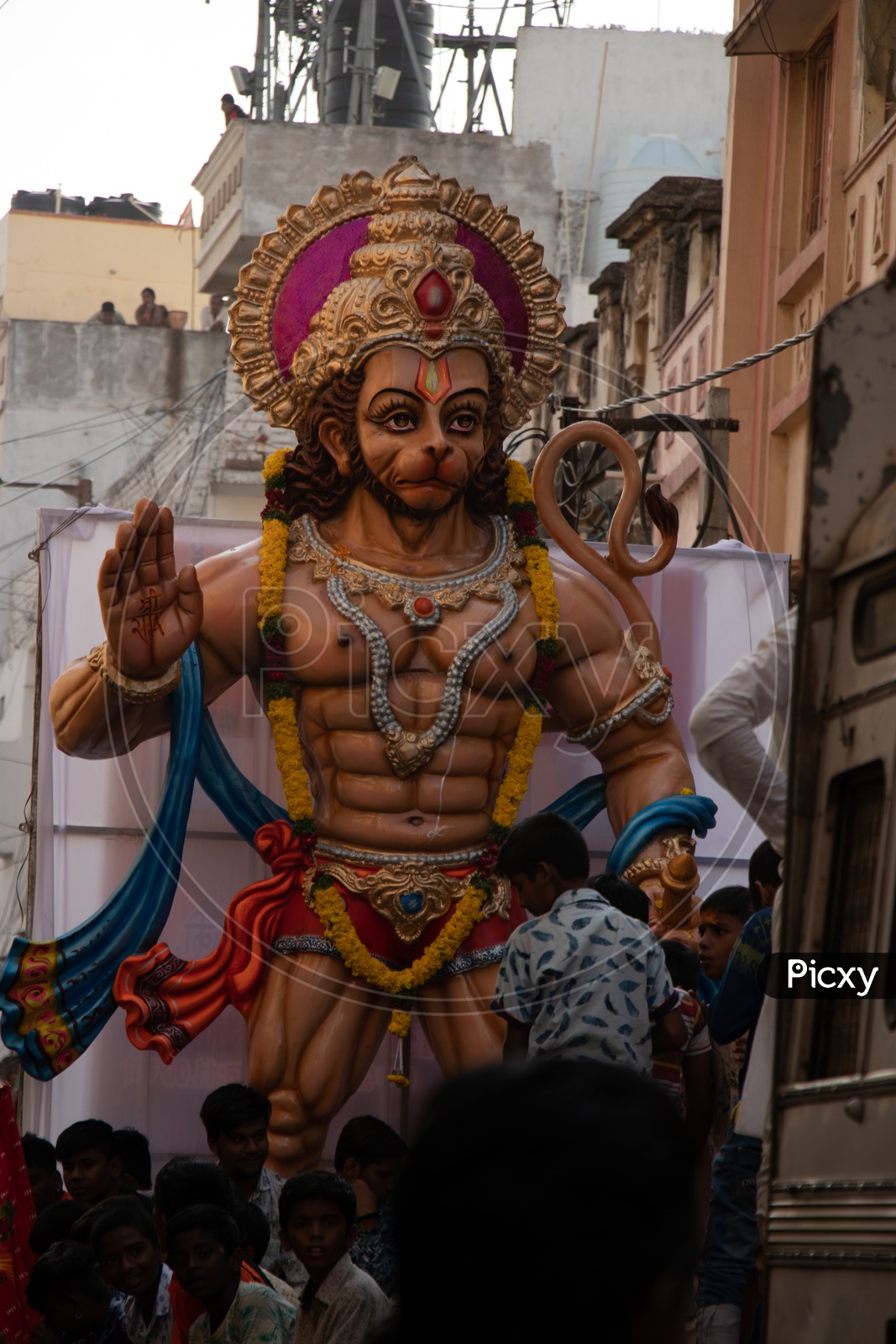 Lord Hanuman Idol in Procession During Sri Ramanavami Shoba Yatra In Hyderabad