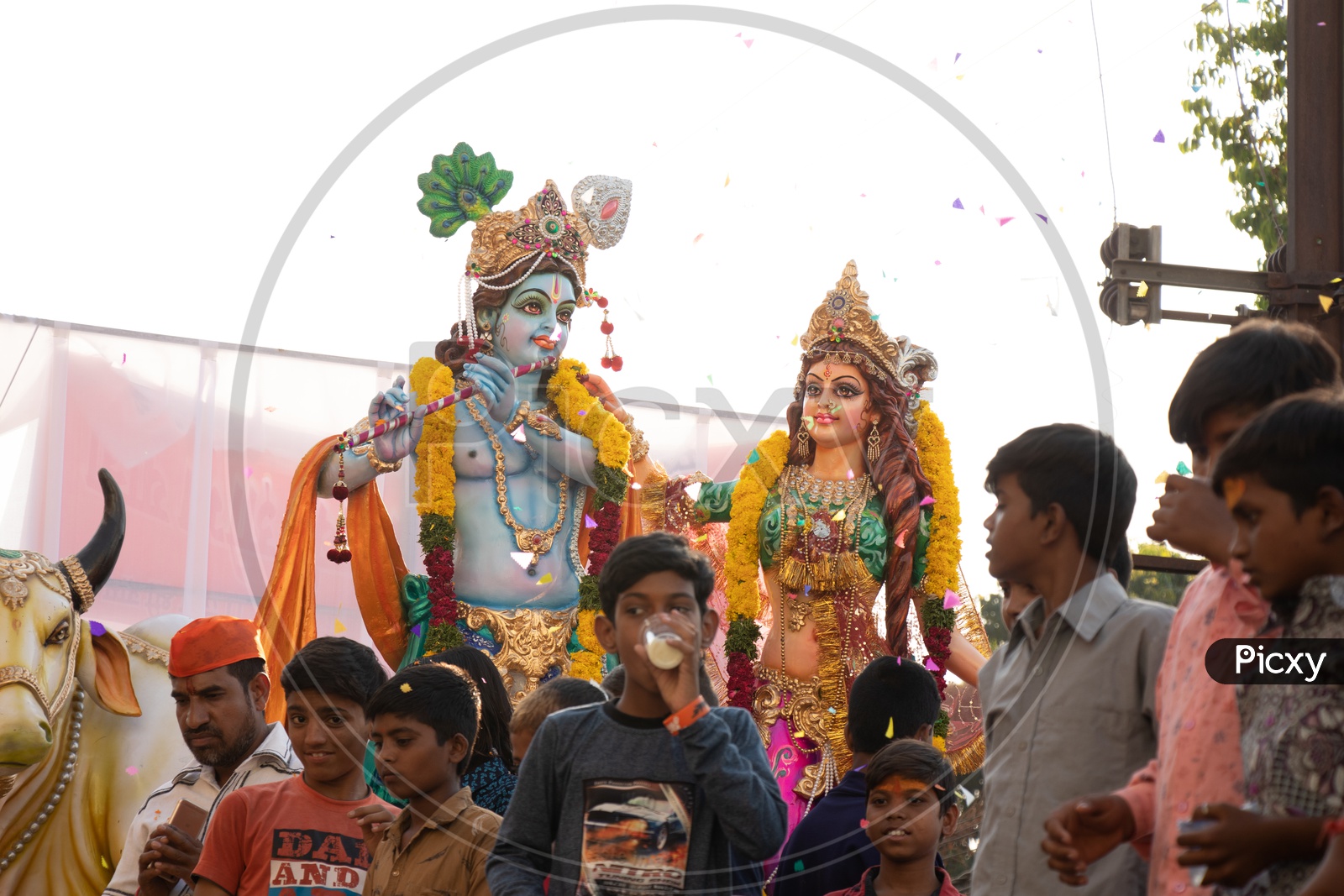 Lord Krishna  And Radha Idols In Procession During Sri Rama Navami Shoba Yatra In Hyderabad