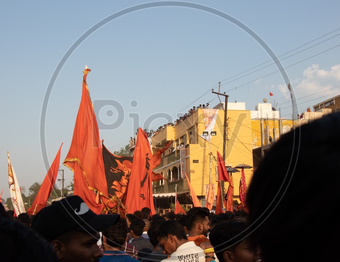 Saffron Flags In  Sri Rama Navami Shoba Yatra