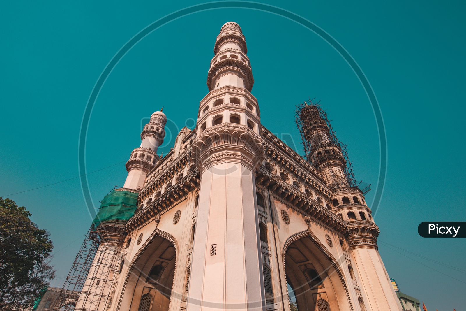 Majestic Charminar With Pillars Composition Over Blue Sky Background