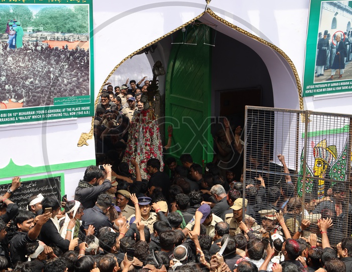 Crowd Of Muslim Devotees  Offering Mourns By flagellation During  Muharrum Procession At Bibi Ka Alawa  in Hyderabad