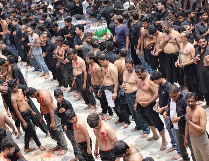 Muharram Mourning By Muslim Devotees At Bibi Ka Alawa  By Flagellating With Blades Before Procession