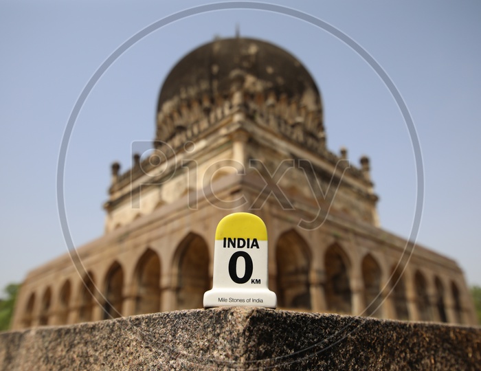 India Milestone  Miniature With Qutub Shahi Tombs in Background
