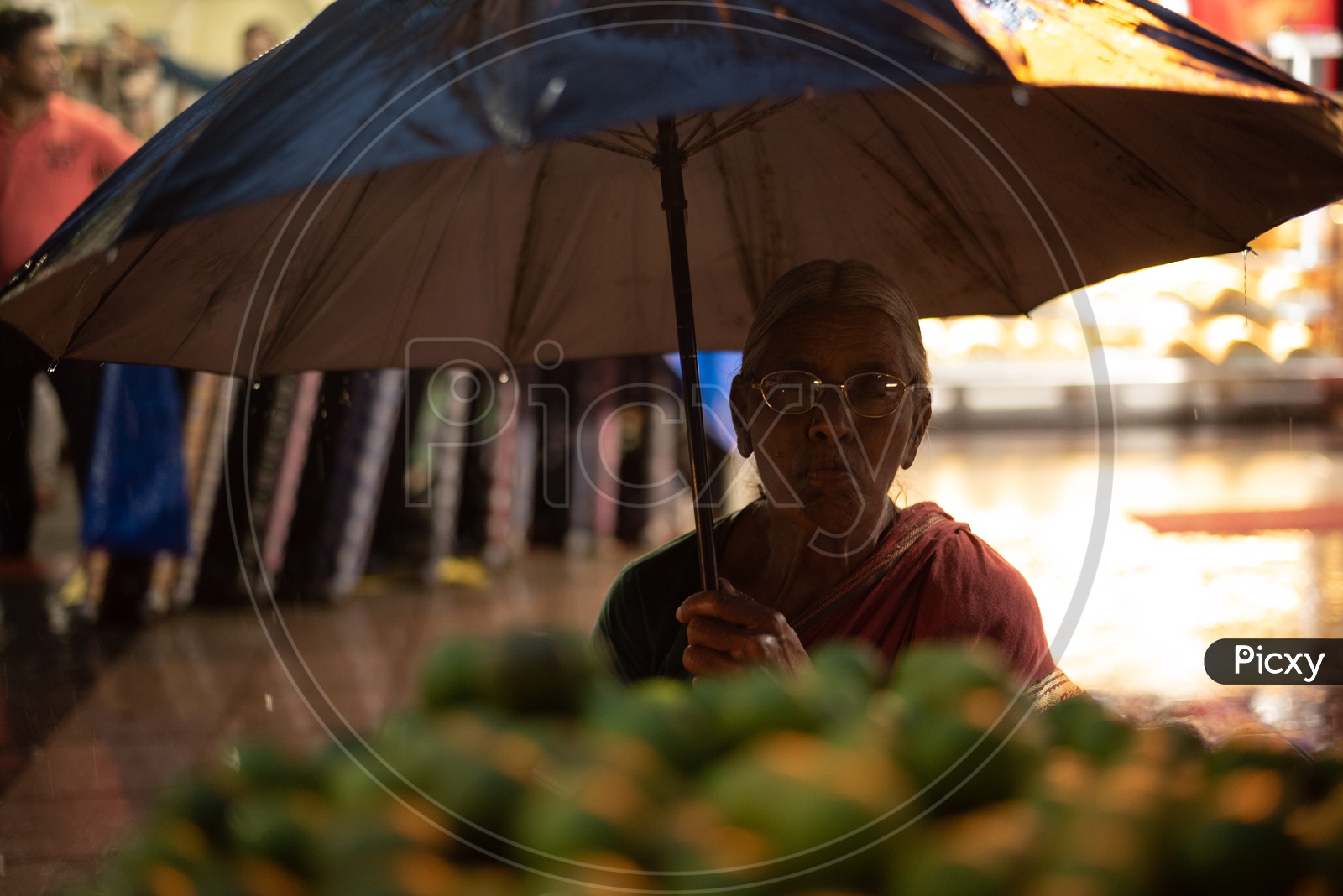 Old Woman Selling Lemons while raining