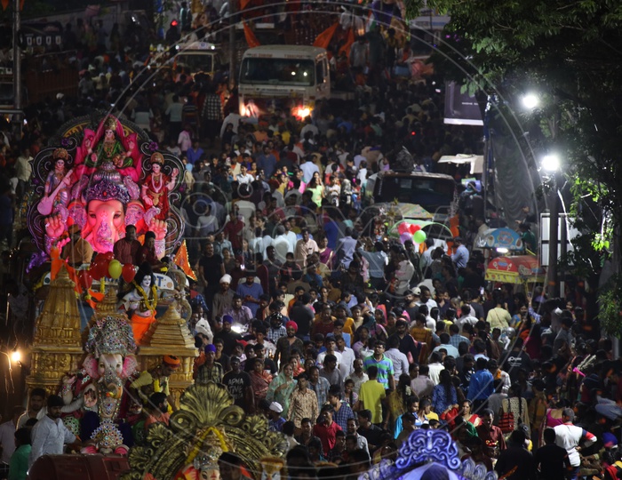 Image of Ganesh Idols Carrying In Heavy Trucks For Immersion In Hussain ...