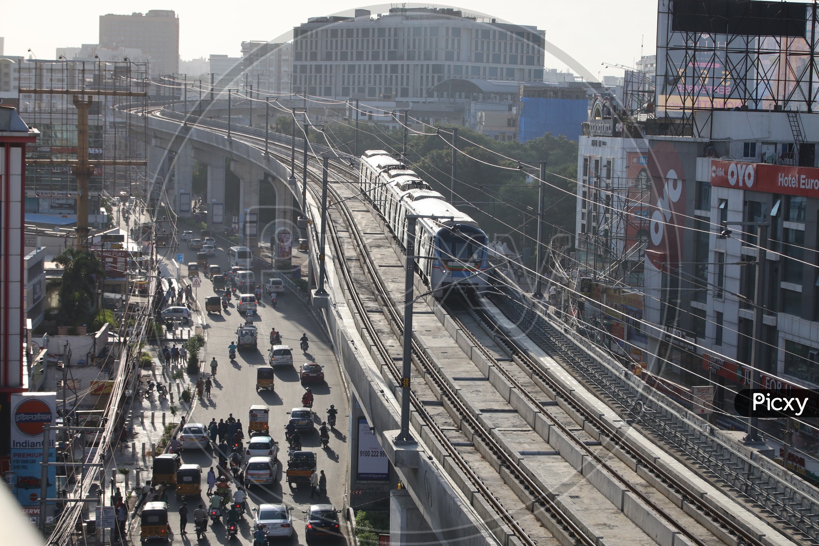 Hyderabad Metro Train Running on Railway Line In Hyderabad  City
