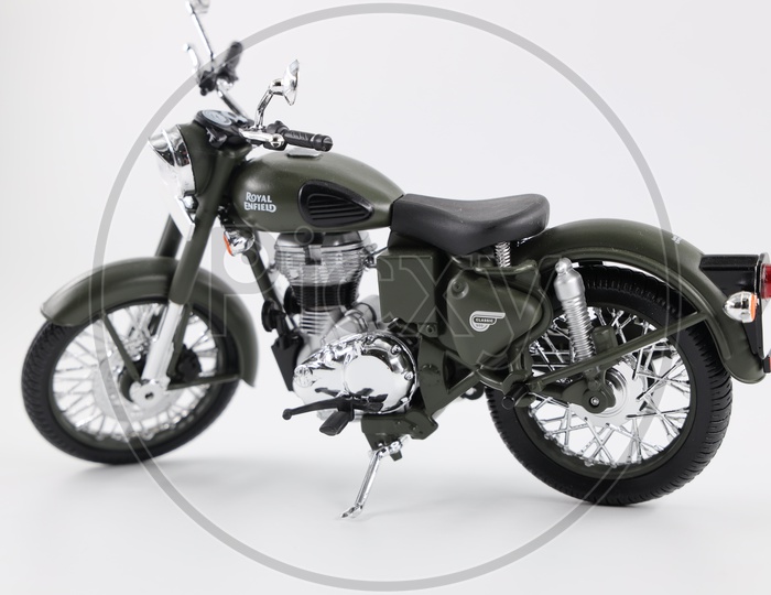 Royal Enfield Bullet Classic 350 Bike Miniature On an Isolated White  Background