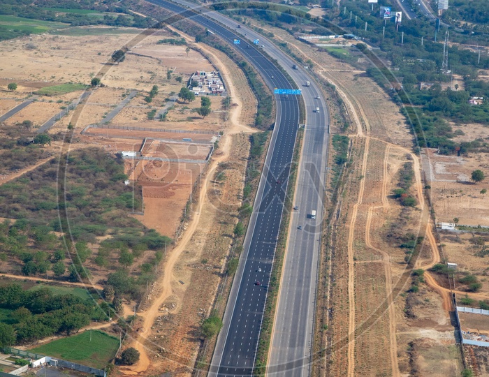 Aerial View Of Hyderabad  Nehru Outer Ring Road Or ORR  From Flight Window