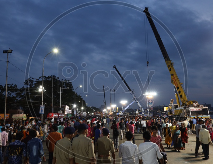 Heavy Cranes Arranged by GHMC For Ganesh Visarjan or Nimarjan At Tank Bund