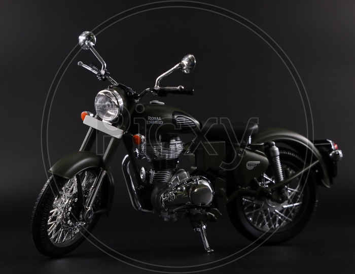 Royal Enfield Bullet Classic 350 Bike Miniature On an Isolated Black Background