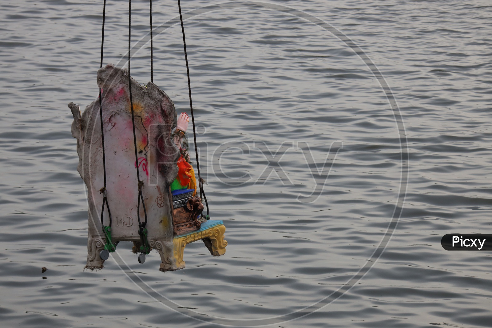 Image Of Lord Ganesh Idols On Cranes For Immersion During Ganesh 