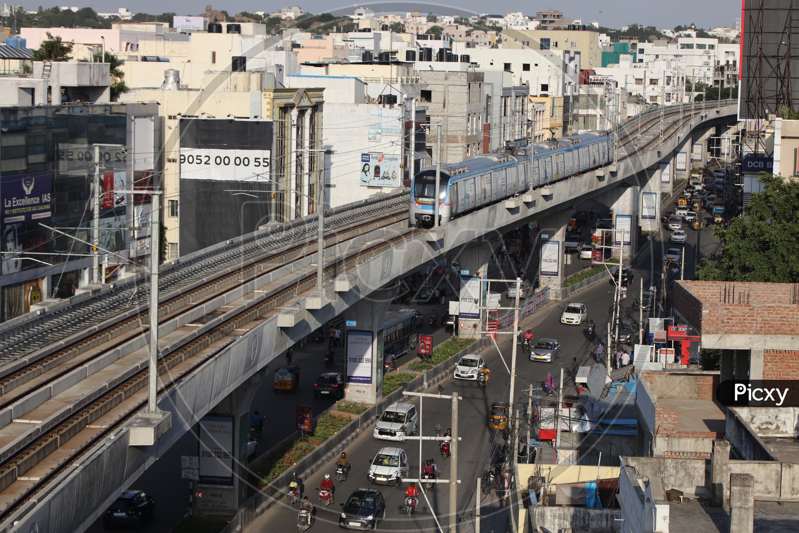 Image of Hyderabad Metro Train Running on Railway Track Lines With
