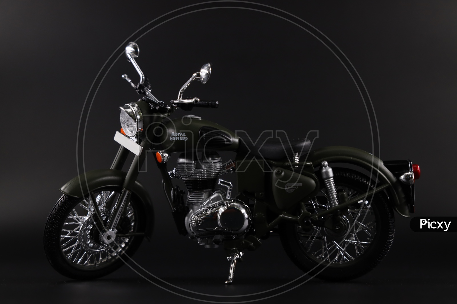 Royal Enfield Bullet Classic 350 Bike Miniature On an Isolated Black Background