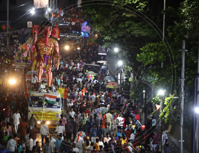 Image of Ganesh Idols Carrying In Heavy Trucks For Immersion In Hussain ...