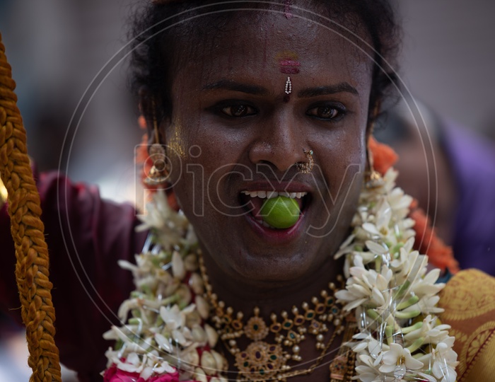 Jogini Or Goddess Woman Dancing During Bonalu Festival At Ujjaini Mahakali Temple In Hyderabad
