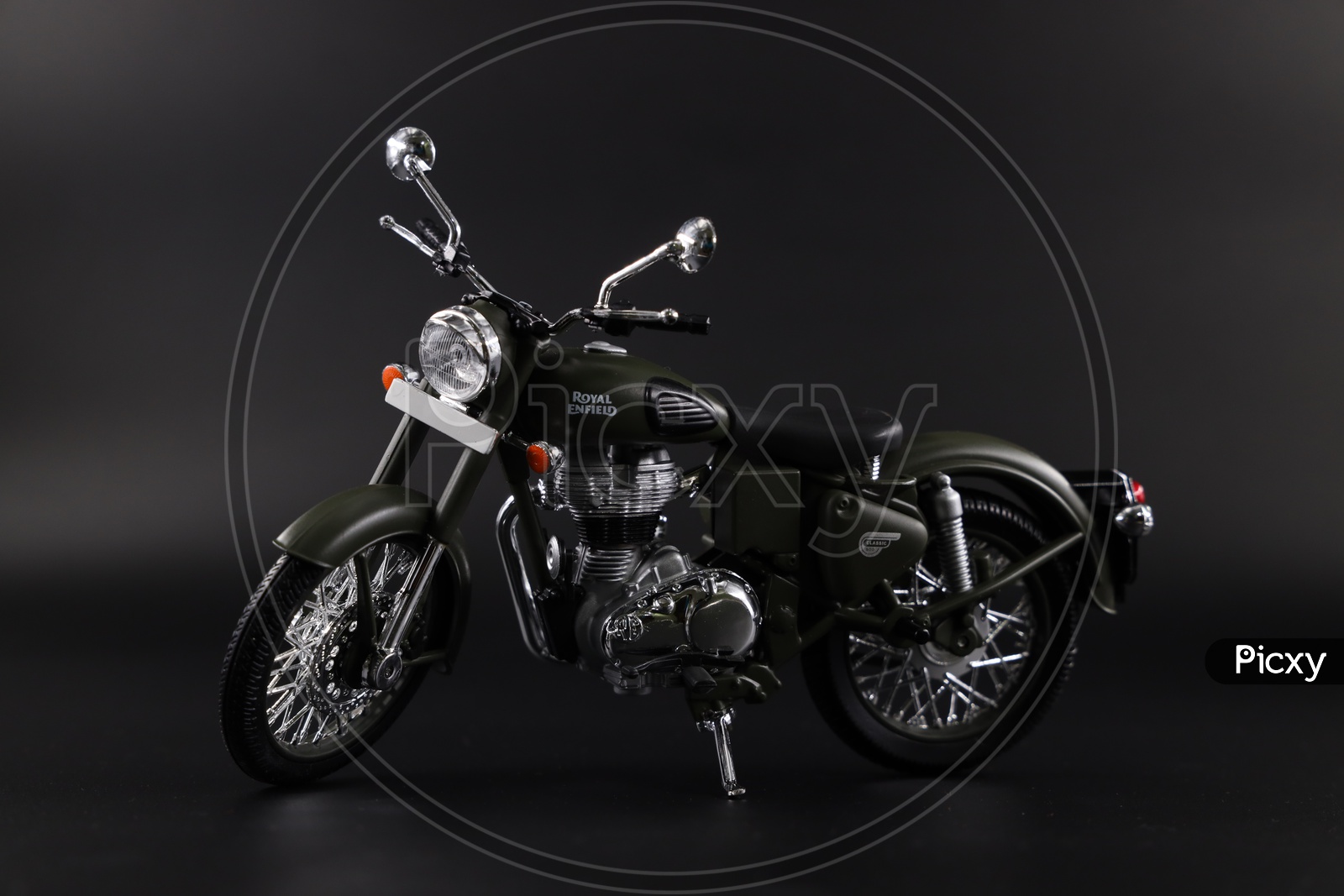 Royal Enfield Bullet Classic 350 Bike Miniature On an Isolated Black Background