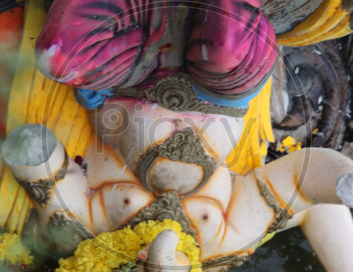 Ganesh Idols Immersion in Hussain Sagar Lake At Tankbund During  Ganesh Visarjan Or Nimarjan Event in Hyderabad