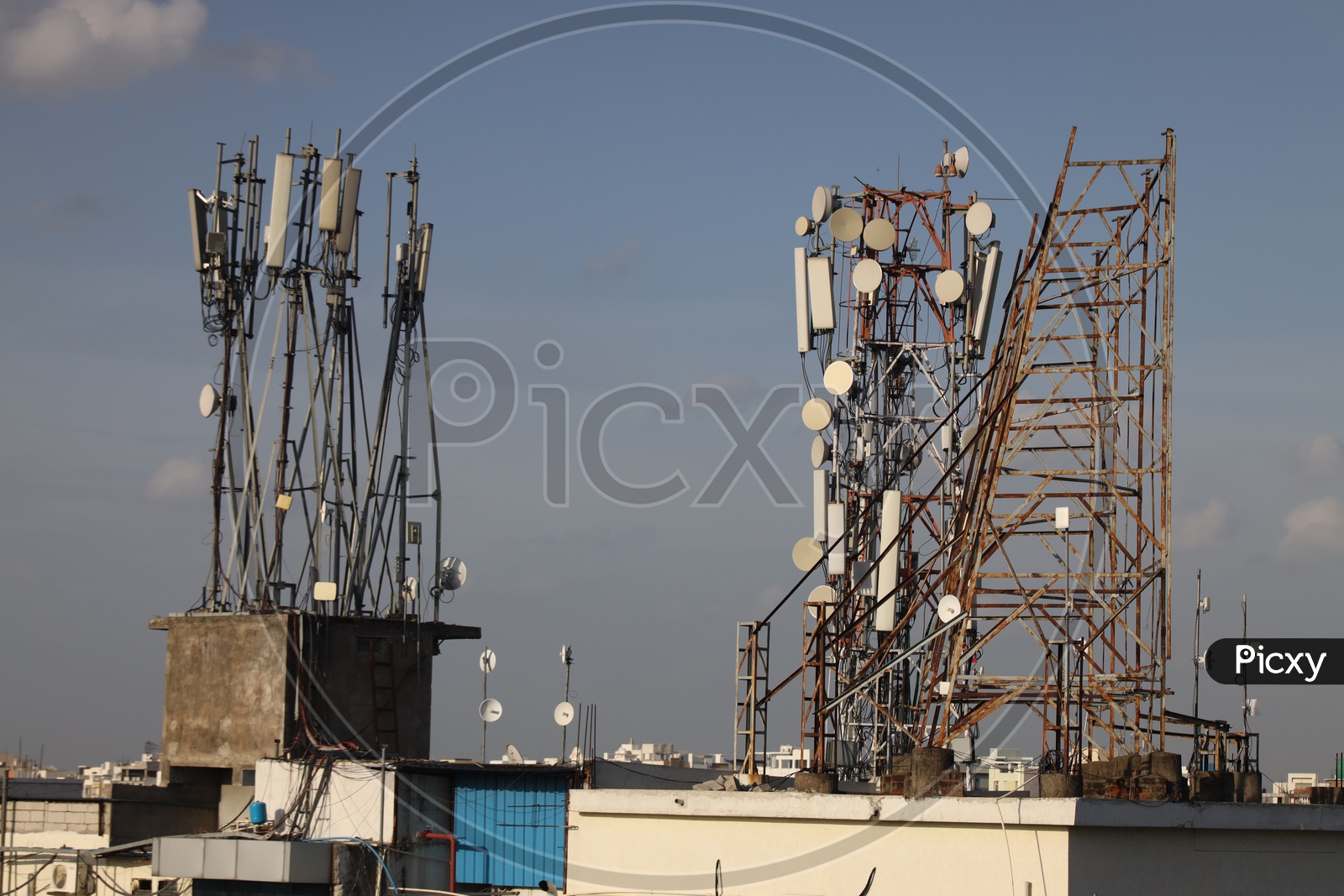 Cell Phone  Network Towers On House Terrace