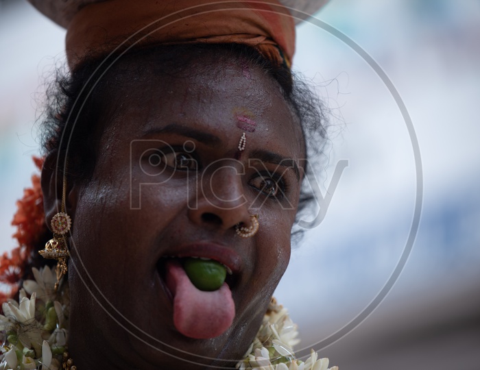 Jogini Or Goddess Woman Dancing During Bonalu Festival At Ujjaini Mahakali Temple In Hyderabad