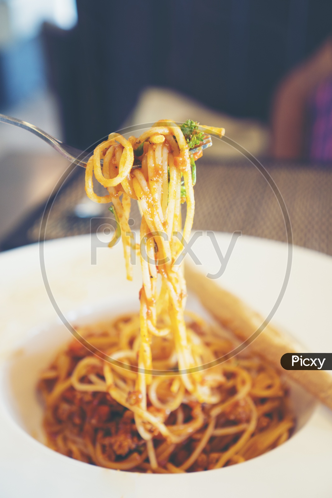 Spaghetti in white plate or Noodles In a Plate