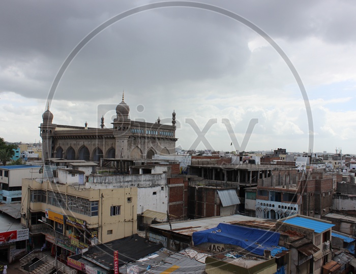 Aerial View Of  Mecca Masjid From  Charminar Top