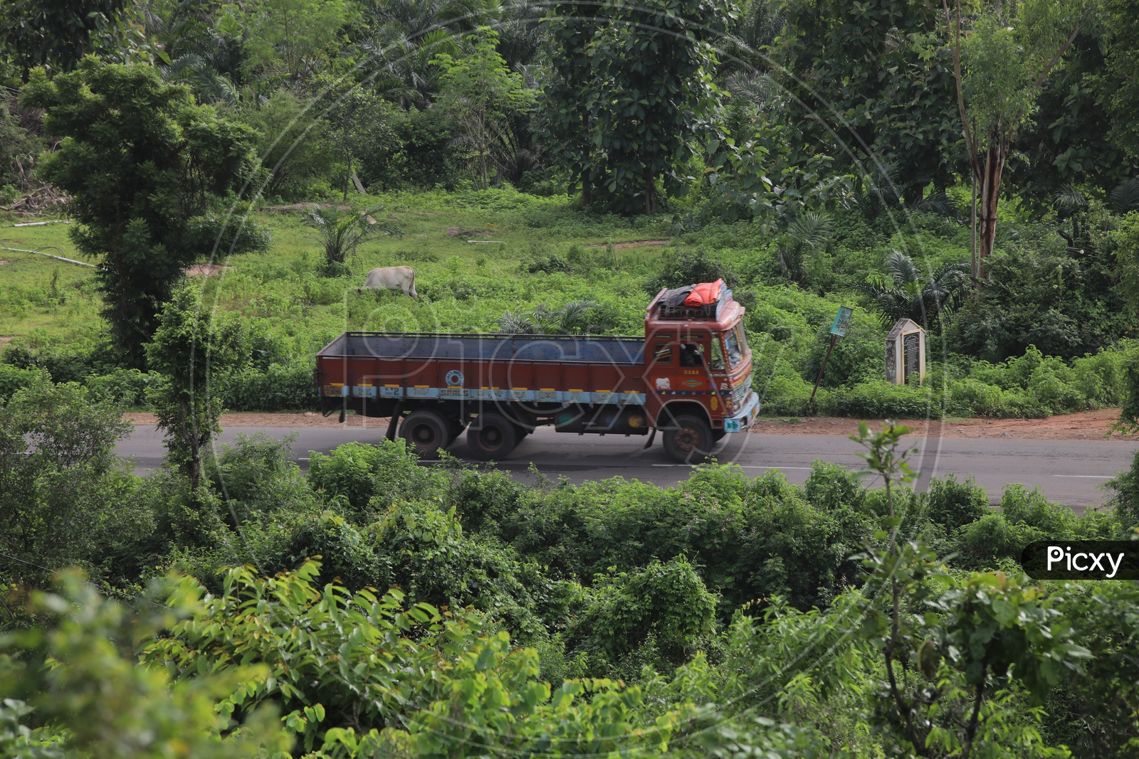 Heavy Transportation Truck Or Lorry Running On Terrain Roads At Rural Areas