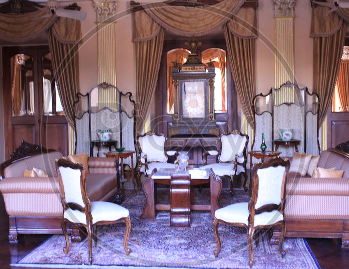 Chowmahalla Palace Interiors  With Vintage Furniture And Chandeliers