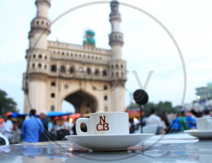 Famous Nimrah Cafe Irani Tea Cup  With Charminar Backdrop