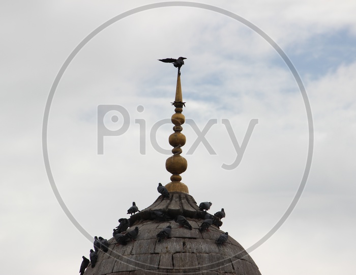 Silhouette of Dome With Pigeons Over Sky  In Background