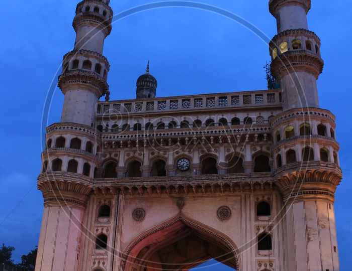 Charminar Composition With Visitors And  Blue Hour Sky In Background