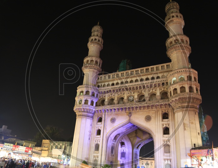 Majestic Charminar  Composition With  Black Night Sky Background